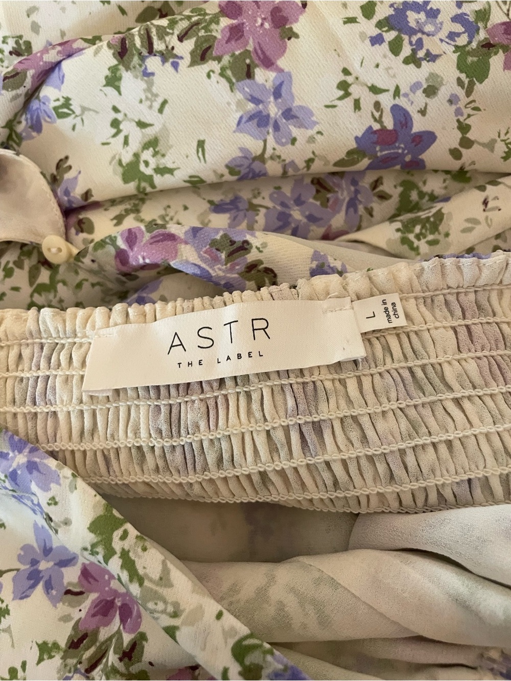 NWOT ASTR the Label Floral Tie-Front Midi Dress White Lavender Large - Picture 6 of 8